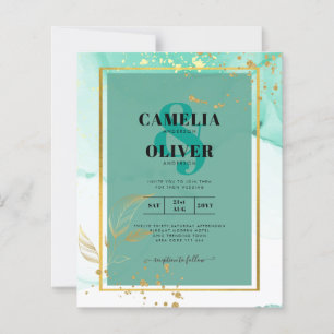 Mint Green Gold Alcohol Ink Abstract Wedding