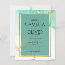 Mint Green Gold Alcohol Ink Abstract Wedding
