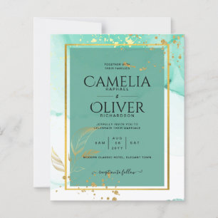 Mint Green Gold Alcohol Ink Abstract Wedding