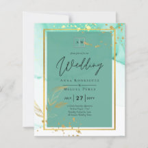Mint Green Gold Alcohol Ink Abstract Wedding