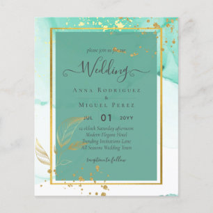 Mint Green Gold Alcohol Ink Abstract Wedding Flyer