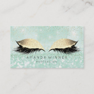 Mint Green Gold Blush Lashes Makeup Glitter Beauty Appointment Card