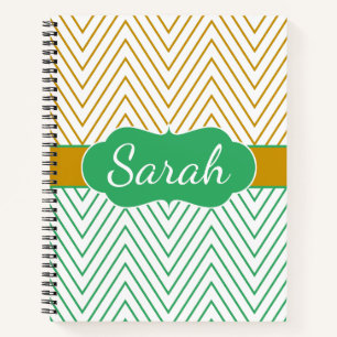 Mint Green Gold Chevron Personalized Pattern Notebook