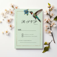 Mint green gold colourful hummingbird RSVP