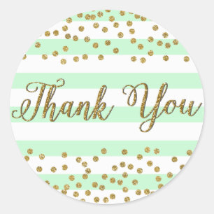 Mint Green Gold Confetti Stripes Party Thank You Classic Round Sticker