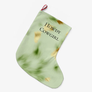Mint Green Gold Cowhide Large Christmas Stocking