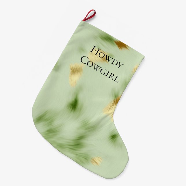 Mint Green Gold Cowhide Large Christmas Stocking (Front (Hanging))