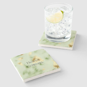 Mint Green Gold Cowhide Stone Coaster