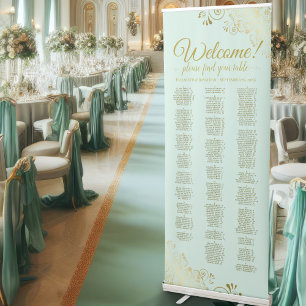 Mint Green & Gold Fancy Alphabetical Seating Chart Retractable Banner