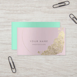 Mint Green Gold Flower Botanical Amethst Pink Mauv Business Card
