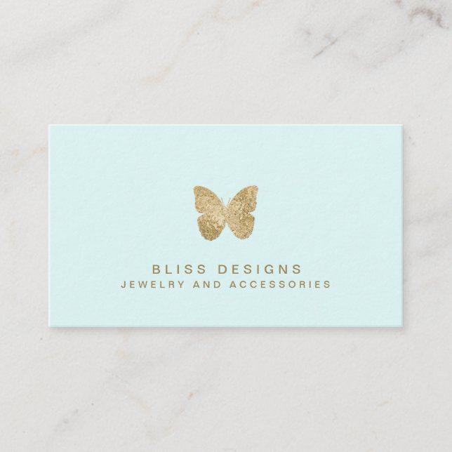 Mint Green Gold Foil Butterfly Elegant Simple Business Card (Front)