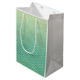 Mint Green Gold Glam Chevron Ombre Medium Gift Bag