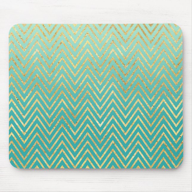 Mint Green Gold Glam Chevron Ombre Mouse Mat (Front)