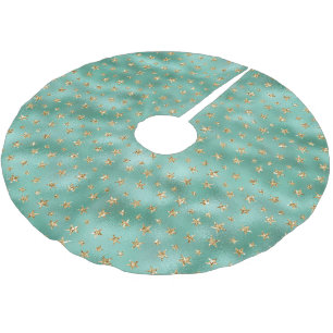 Mint Green Gold Glam Glitter Stars Brushed Polyester Tree Skirt