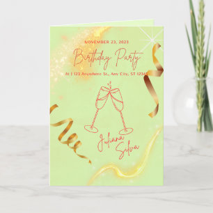 Mint Green Gold Glitter Birthday Party Invitation