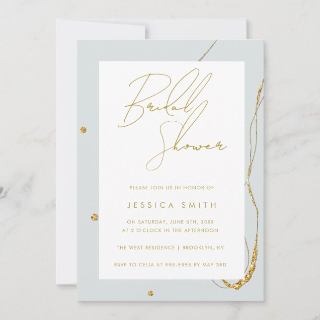 Mint Green Gold Glitter Bridal Shower Invitation (Front)