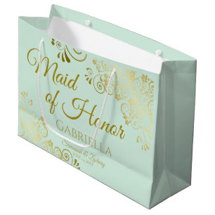 Mint Green & Gold Lace Maid of Honour Chic Wedding Large Gift Bag