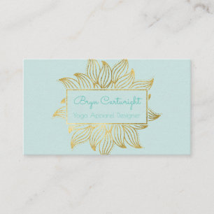 Mint Green Gold Lotus Mandala Business Card