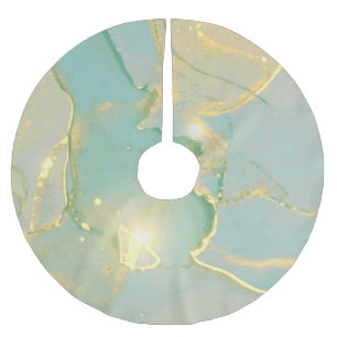Mint Green Gold Marble: Textured Brushed Polyester Tree Skirt