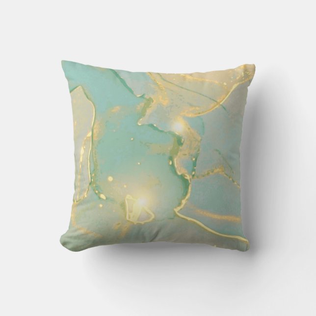 Mint Green Gold Marble: Textured Cushion (Front)