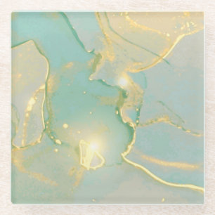 Mint Green Gold Marble: Textured Glass Coaster