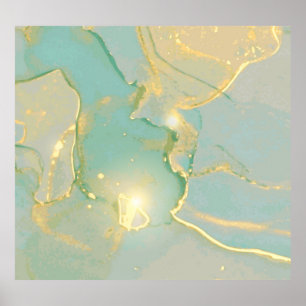Mint Green Gold Marble: Textured Poster