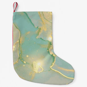 Mint Green Gold Marble: Textured Small Christmas Stocking