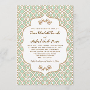 Mint Green Gold Moroccan Wedding Invitations