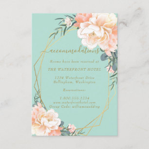 Mint Green Gold Peach Floral Wedding Accommodation Enclosure Card