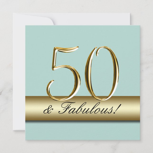 Mint Green Gold Simple 50th Birthday Party Invitation (Front)