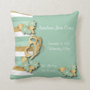 Mint Green & Gold Stripes with Butterfly for Baby Cushion