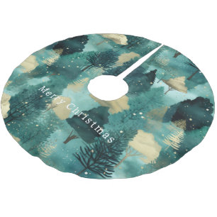 Mint Green Gold Trees Christmas Brushed Polyester Tree Skirt