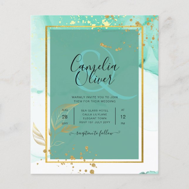 Mint Green Gold WEDDING Alcohol Ink Abstract (Front)
