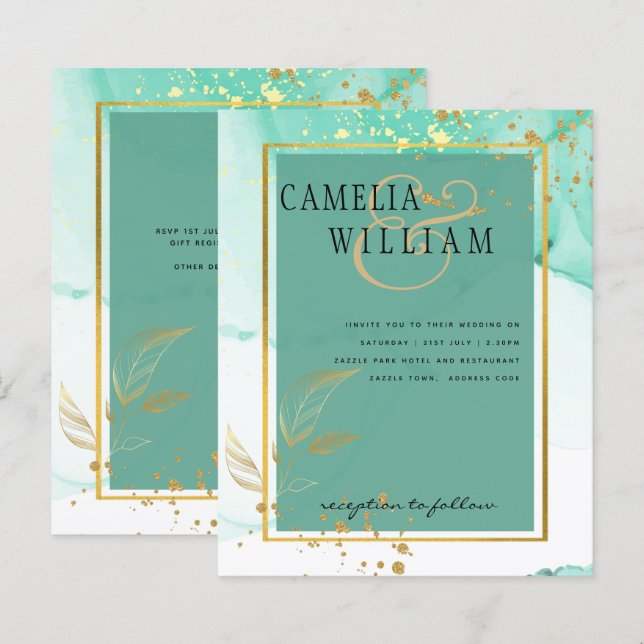 Mint Green Gold WEDDING Alcohol Ink Abstract (Front/Back)