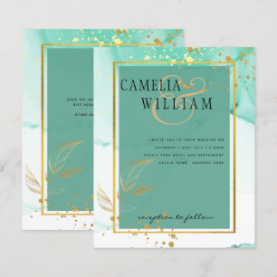 Mint Green Gold WEDDING Alcohol Ink Abstract