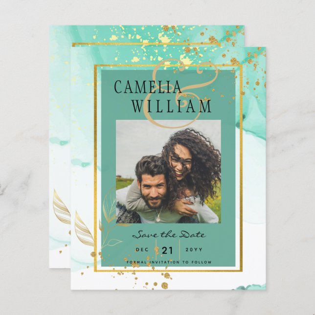 Mint Green Gold WEDDING Alcohol Ink Abstract (Front/Back)