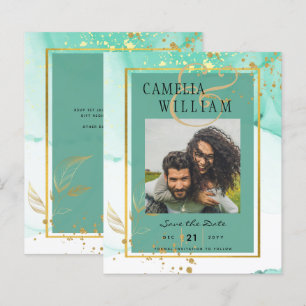 Mint Green Gold WEDDING Alcohol Ink Abstract