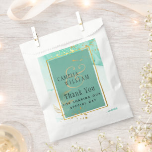 Mint Green Gold WEDDING Alcohol Ink Abstract Favour Bags
