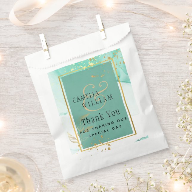 Mint Green Gold WEDDING Alcohol Ink Abstract Favour Bags (Clipped)