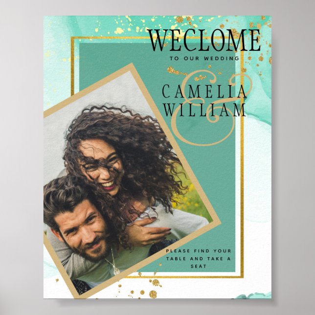 Mint Green Gold WEDDING Alcohol Ink Abstract Poster (Front)