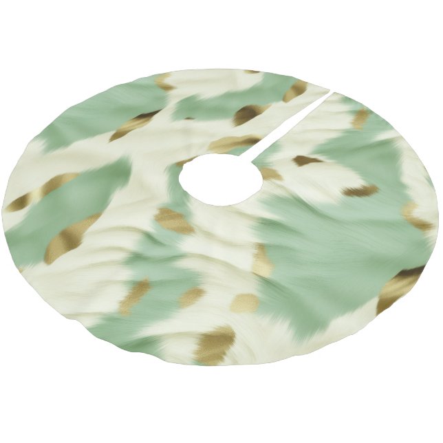 Mint Green Gold White Cowhide Brushed Polyester Tree Skirt (Angled)