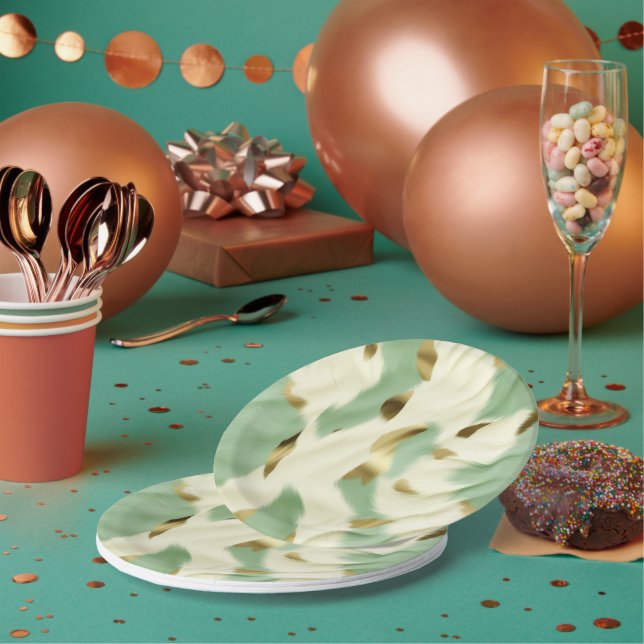 Mint Green Gold White Cowhide Paper Plate (Multi)