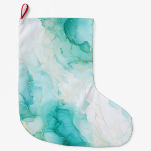 Mint Green Gold White Marble Large Christmas Stocking