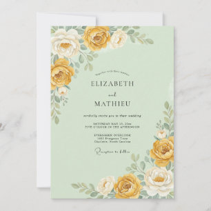 Mint Green Golden Bloom Wedding Invitation