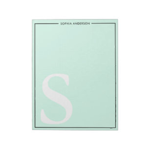 Mint Green Graphic Monogram Personalised Name Notepad