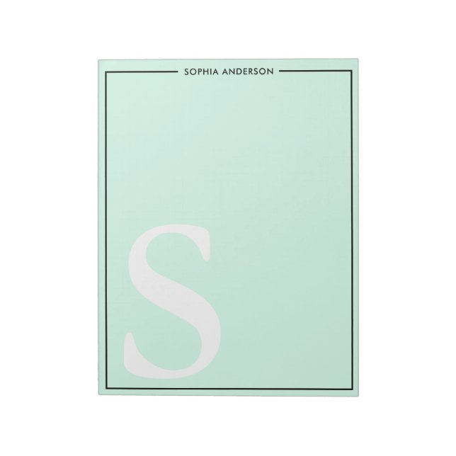 Mint Green Graphic Monogram Personalised Name Notepad (Rotated)