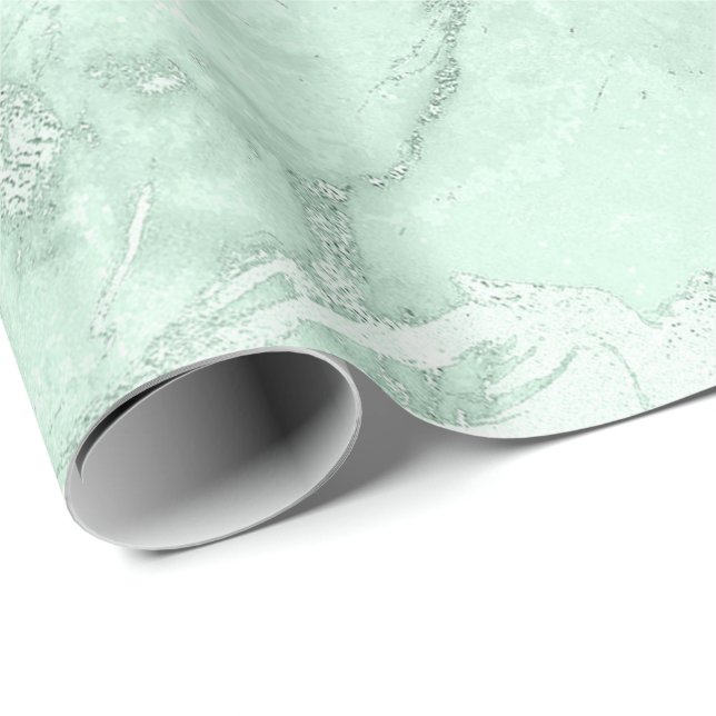 Mint Green Gray Silver Pastel Marble Molten Metal Wrapping Paper (Roll Corner)