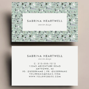 Mint Green Gray Terrazzo Pattern Interior Design Business Card