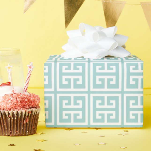 Mint Green Greek Key Pattern Wrapping Paper (Birthday Party)