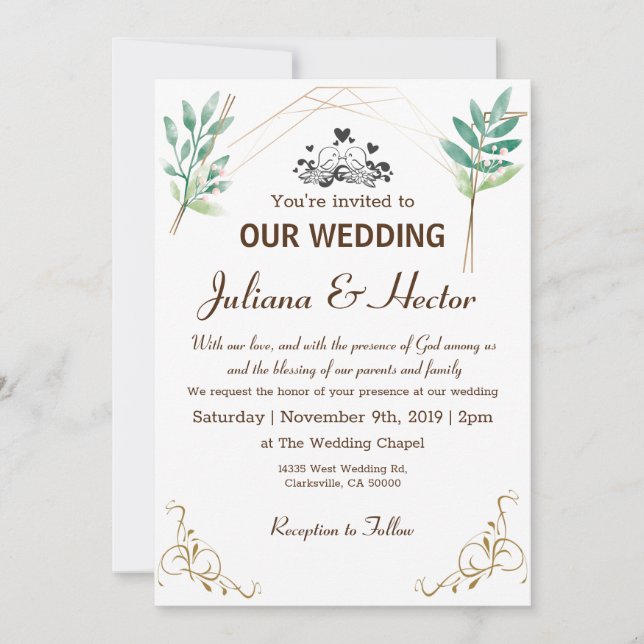 Mint Green greenery Invitation (Front)